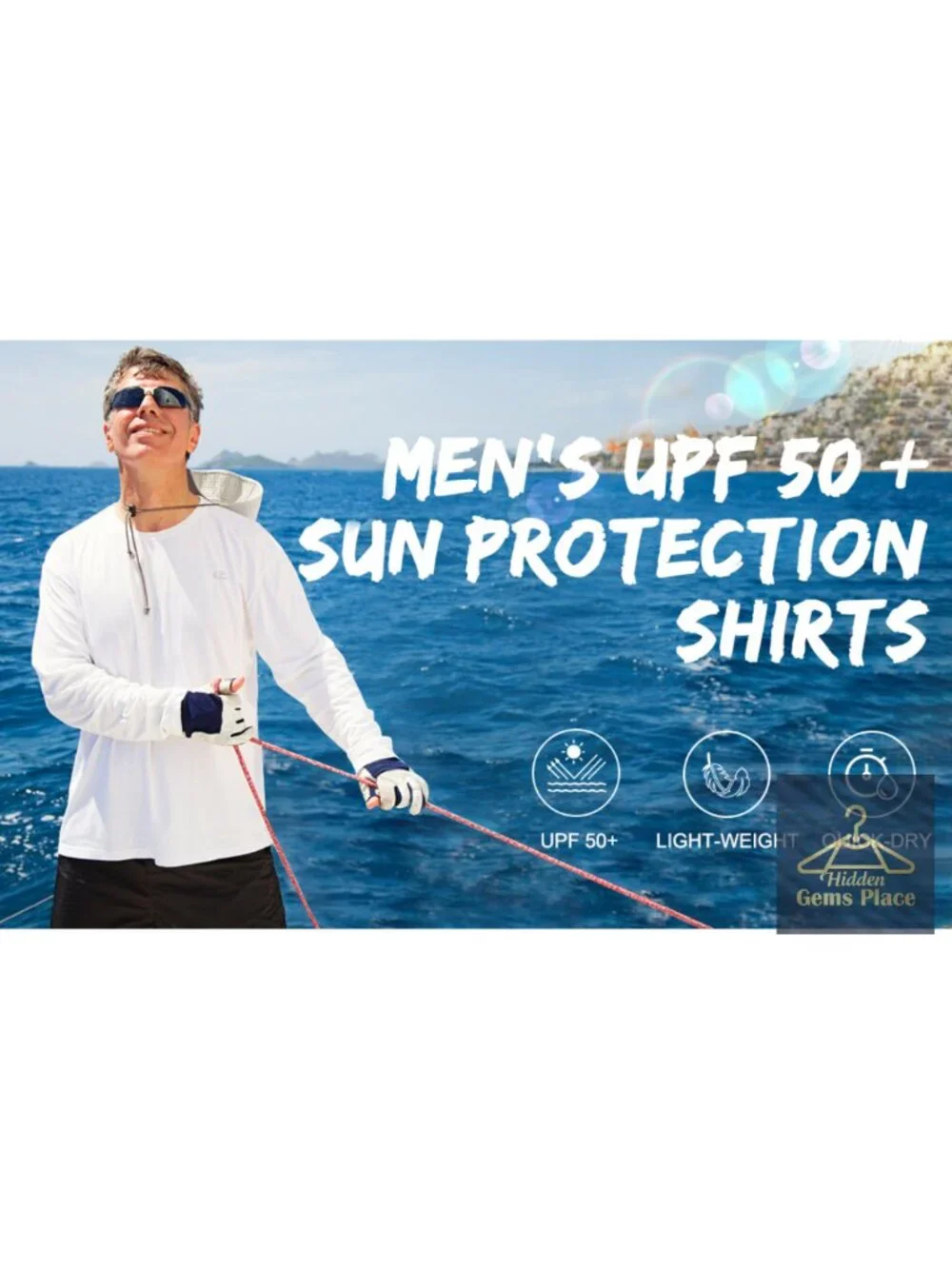 Men's UPF 50+ Long Sleeve Rash Guard Shirt with Zip Pocket Quick Dry Fishing Top